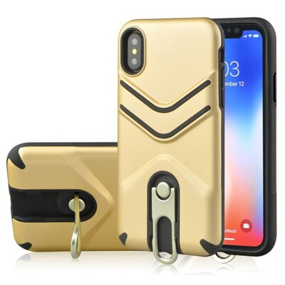 Defender műanyag hátlapvédő telefontok (közepesen ütésálló, gumírozott, fém kitámasztó) Arany [Apple iPhone XR 6.1]