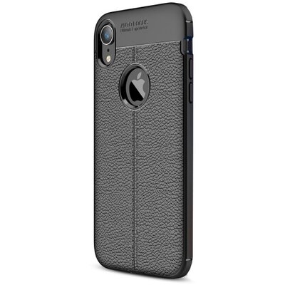 Hátlapvédő telefontok gumi / szilikon (közepesen ütésálló, bőrhatás, varrás minta) Fekete [Apple iPhone XR 6.1]