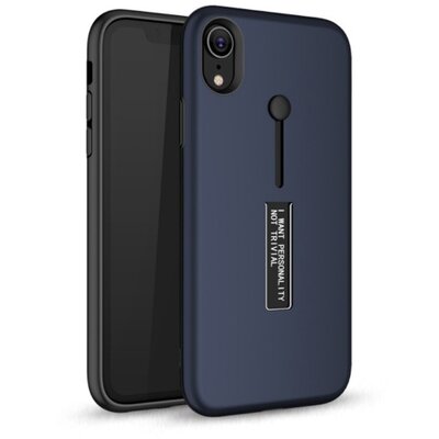 Műanyag hátlapvédő telefontok (gumírozott, ujjra húzható szilikon) SötétKék [Apple iPhone XS Max 6.5]