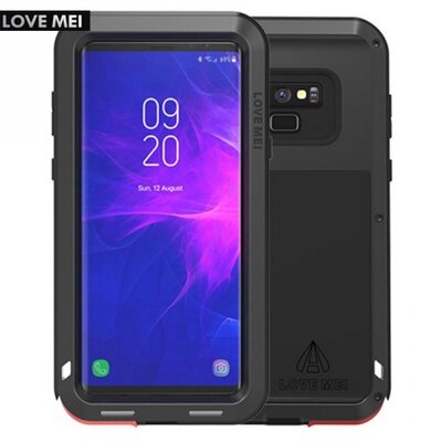 LOVE MEI Powerful defender elő- és hátlapvédő telefontok, gumi (ütésálló, Gorilla Glass üveg, fém keret) Fekete [Samsung Galaxy Note 9 (SM-N960F)]