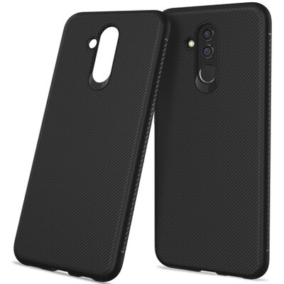 Hátlapvédő telefontok gumi / szilikon (közepesen ütésálló, nyakba akasztható, csíkos minta) Fekete [Huawei Mate 20 Lite]