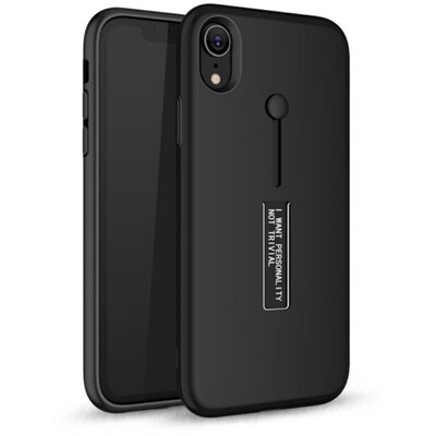 Műanyag hátlapvédő telefontok (gumírozott, ujjra húzható szilikon) Fekete [Apple iPhone XR 6.1]
