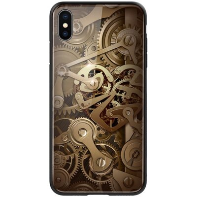 Nillkin Gear hátlapvédő telefontok szilikon keret (BUMPER, közepesen ütésálló, edzett üveg hátlap, fogaskerék minta) Barna [Apple iPhone XS Max 6.5]