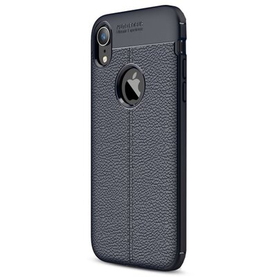 Hátlapvédő telefontok gumi / szilikon (közepesen ütésálló, bőrhatás, varrás minta) SötétKék [Apple iPhone XR 6.1]