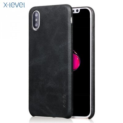 X-LEVEL műanyag hátlapvédő telefontok (bőr hátlap) Fekete [Apple iPhone XS Max 6.5]