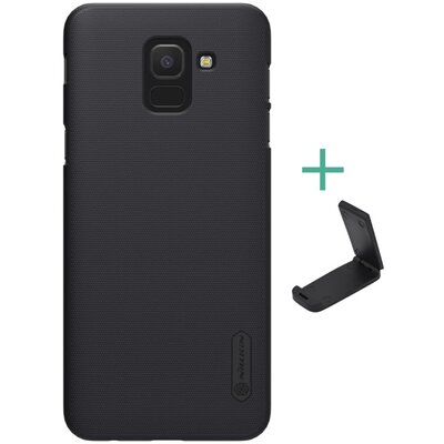 Nillkin Super Frosted műanyag hátlapvédő telefontok (gumírozott, érdes felület + asztali tartó) Fekete [Samsung Galaxy J6 (2018) J600F]