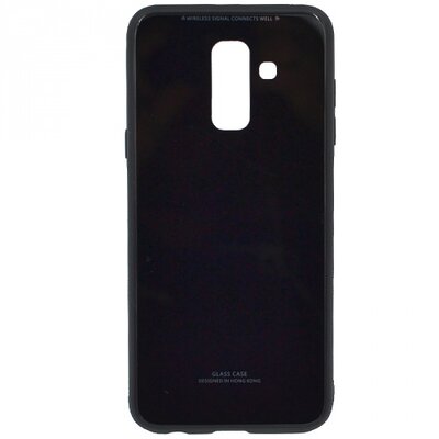 Műanyag hátlapvédő telefontok (közepesen ütésálló, üveg hátlap) Fekete [Samsung Galaxy A6+ (2018) SM-A605F]