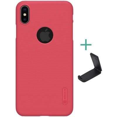 Nillkin Super Frosted műanyag hátlapvédő telefontok (gumírozott, érdes felület, logo kivágás + asztali tartó) Piros [Apple iPhone XS Max 6.5]