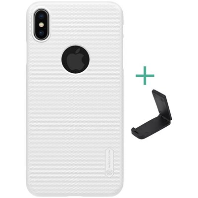Nillkin Super Frosted műanyag hátlapvédő telefontok (gumírozott, érdes felület, logo kivágás + asztali tartó) Fehér [Apple iPhone XS Max 6.5]