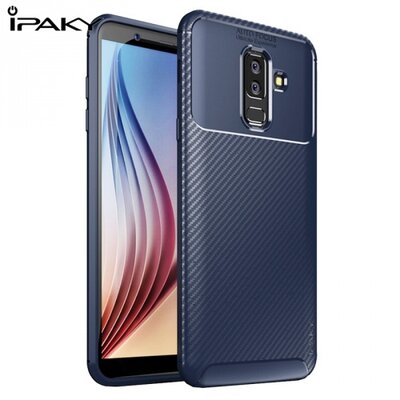 IPAKY hátlapvédő telefontok gumi / szilikon (karbonminta) Kék [Samsung Galaxy A6+ (2018) SM-A605F]
