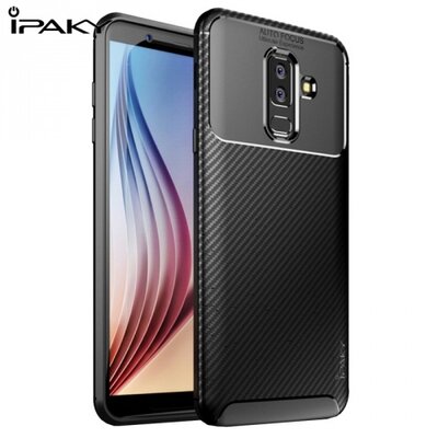 IPAKY hátlapvédő telefontok gumi / szilikon (karbonminta) Fekete [Samsung Galaxy A6+ (2018) SM-A605F]