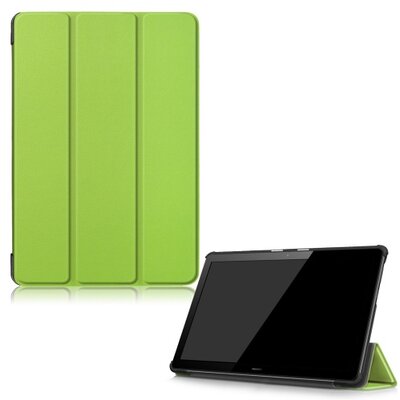 Műanyag tablet védőtok (bőr flip, TRIFOLD asztali tartó funkció) ZÖLD [Huawei Mediapad T5 10 LTE, Huawei Mediapad T5 10 WIFI]