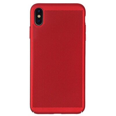 Műanyag hátlapvédő telefontok (gumírozott, lyukacsos minta) Piros [Apple iPhone XS Max 6.5]