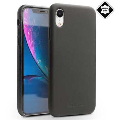 QIALINO műanyag hátlapvédő telefontok (valódi bőrbevonat) Fekete [Apple iPhone XR 6.1]
