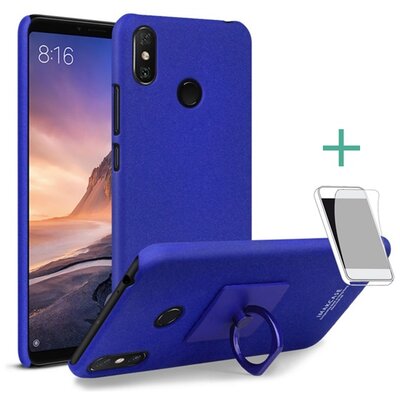 IMAK műanyag hátlapvédő telefontok (gumírozott, telefontartó gyűrű, 360°-ban forgatható, kijelzővédő fólia) Kék [Xiaomi Mi Max 3]