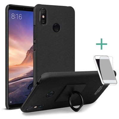 IMAK műanyag hátlapvédő telefontok (gumírozott, telefontartó gyűrű, 360°-ban forgatható, kijelzővédő fólia) Fekete [Xiaomi Mi Max 3]