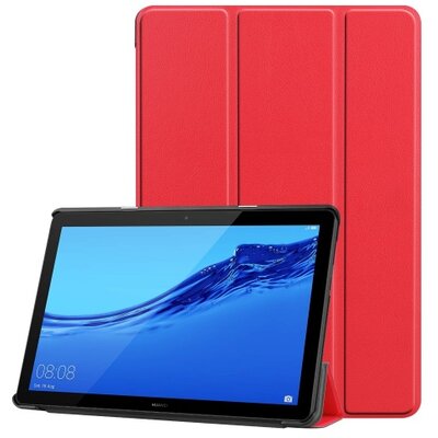 Tablet védőtok álló, bőr (FLIP, oldalra nyíló, TRIFOLD asztali tartó funkció) PIROS [Huawei Mediapad T5 10 LTE, Huawei Mediapad T5 10 WIFI]