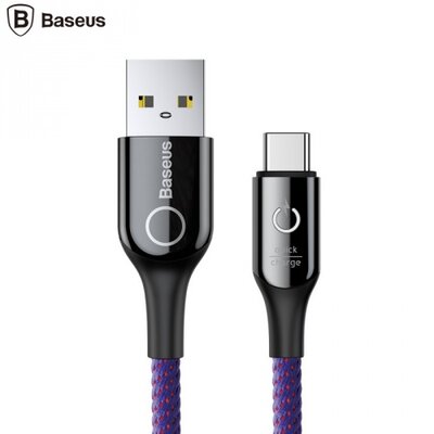 Baseus CATCD-05 BASEUS C-SHAPE adatátvitel kábel (Type-C, 1m, töltöttség jelző, gyorstöltés támogatás, cipőfűző minta), lila