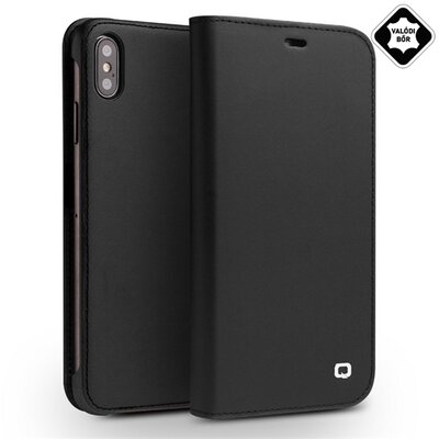 QIALINO CLASSIC GEN II Telefontok álló, valódi bőr (flip, oldalra nyíló, bankkártya tartó) Fekete [Apple iPhone XS Max 6.5]
