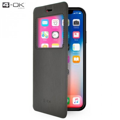 Blautel FBWIXP 4-OK Telefontok álló, bőr hatású (flip, oldalra nyíló, asztali tartó funkció, hívószámkijelzés, View Window) Fekete [Apple iPhone XS Max 6.5]