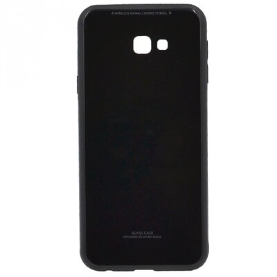 Műanyag hátlapvédő telefontok (közepesen ütésálló, üveg hátlap) Fekete [Samsung Galaxy J4+ Plus (J415F)]