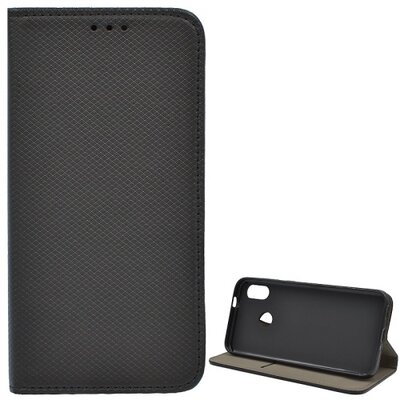 Telefontok álló, bőr hatású (flip, oldalra nyíló, asztali tartó funkció, rombuszminta) Fekete [HTC U12 Life]
