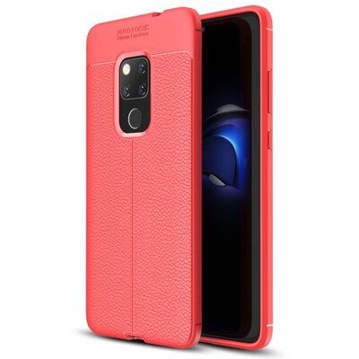 Hátlapvédő telefontok gumi / szilikon (közepesen ütésálló, bőrhatás, varrás minta) Piros [Huawei Mate 20]