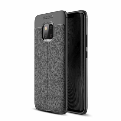 Hátlapvédő telefontok gumi / szilikon (közepesen ütésálló, bőrhatás, varrás minta) Fekete [Huawei Mate 20 Pro]