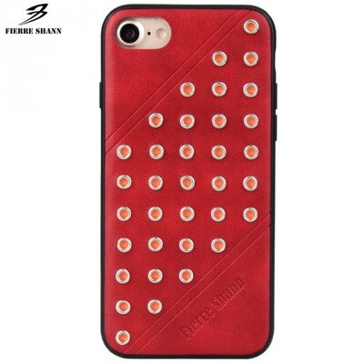 FIERRE SHANN műanyag hátlapvédő telefontok (bőr hátlap, szegecses) Piros [Apple iPhone 7 4.7, Apple iPhone 8 4.7]