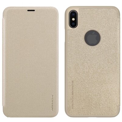 Nillkin Sparkle műanyag telefontok (bőr flip, oldalra nyíló, logo kivágás) Arany [Apple iPhone XS Max 6.5]