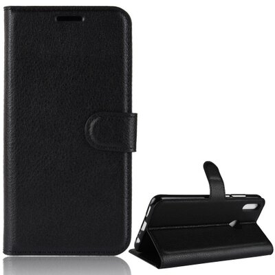 Telefontok álló, bőr hatású (flip, oldalra nyíló, asztali tartó funkció, prémium) Fekete [Huawei Honor 8X]