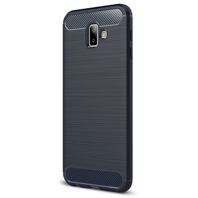 Hátlapvédő telefontok gumi / szilikon (közepesen ütésálló, légpárnás sarok, szálcsiszolt, karbonminta) SötétKék [Samsung Galaxy J6+ Plus (J610F)]
