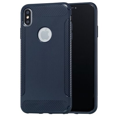 Hátlapvédő telefontok gumi / szilikon (közepesen ütésálló, karbonminta, logo kivágás) SötétKék [Apple iPhone XS Max 6.5]
