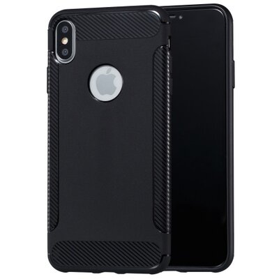 Hátlapvédő telefontok gumi / szilikon (közepesen ütésálló, karbonminta, logo kivágás) Fekete [Apple iPhone XS Max 6.5]