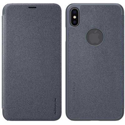 Nillkin Sparkle műanyag telefontok (bőr flip, oldalra nyíló, logo kivágás) Fekete [Apple iPhone XS Max 6.5]