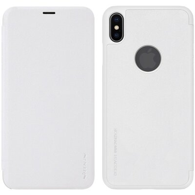 Nillkin Sparkle műanyag telefontok (bőr flip, oldalra nyíló, logo kivágás) Fehér [Apple iPhone XS Max 6.5]
