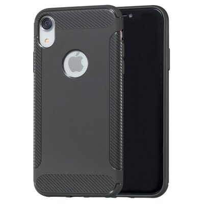 Hátlapvédő telefontok gumi / szilikon (közepesen ütésálló, karbonminta, logo kivágás) Szürke [Apple iPhone X 5.8, Apple iPhone XS 5.8]
