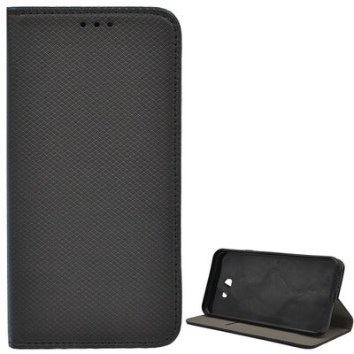 Telefontok álló, bőr hatású (flip, oldalra nyíló, asztali tartó funkció, rombuszminta) Fekete [Samsung Galaxy J4+ Plus (J415F)]