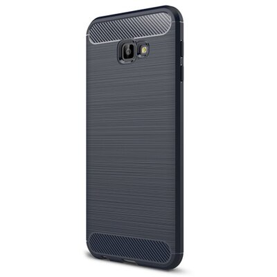 Hátlapvédő telefontok gumi / szilikon (közepesen ütésálló, légpárnás sarok, szálcsiszolt, karbonminta) SötétKék [Samsung Galaxy J4+ Plus (J415F)]