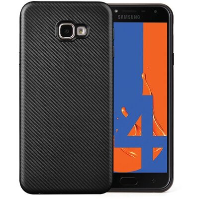 Hátlapvédő telefontok gumi / szilikon (karbon minta) Fekete [Samsung Galaxy J4+ Plus (J415F)]