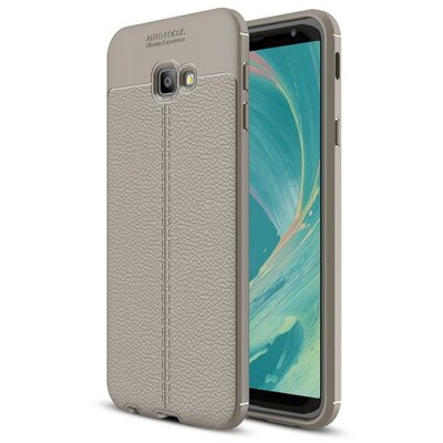 Hátlapvédő telefontok gumi / szilikon (közepesen ütésálló, bőrhatás, varrás minta) Szürke [Samsung Galaxy J4+ Plus (J415F)]