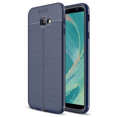 Hátlapvédő telefontok gumi / szilikon (közepesen ütésálló, bőrhatás, varrás minta) SötétKék [Samsung Galaxy J4+ Plus (J415F)]