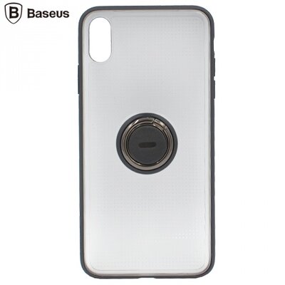 Baseus WIAPIPH65-YD01 BASEUS hátlapvédő telefontok gumi / szilikon (asztali tartó funkció, telefontartó gyűrű, beépített fémlemez) Fekete [Apple iPhone XS Max 6.5]