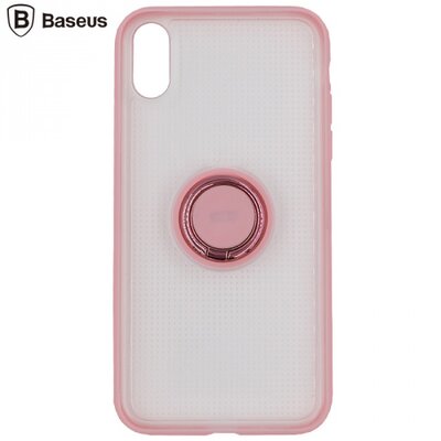 Baseus WIAPIPH61-YD04 BASEUS hátlapvédő telefontok gumi / szilikon (asztali tartó funkció, telefontartó gyűrű, beépített fémlemez) Rózsaszín [Apple iPhone XR 6.1]