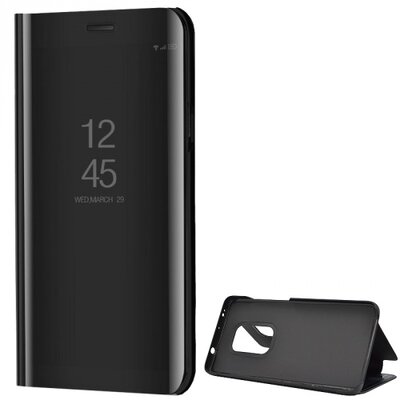 Telefontok álló, (aktív flip, oldalra nyíló, asztali tartó funkció, tükrös felület, Mirror View Case) Fekete [Huawei Mate 20]