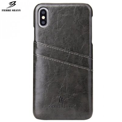 FIERRE SHANN műanyag hátlapvédő telefontok (bőr hátlap, bankkártya tartó) Fekete [Apple iPhone XS Max 6.5]