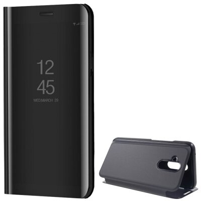 Telefontok álló, (aktív flip, oldalra nyíló, asztali tartó funkció, tükrös felület, Mirror View Case) Fekete [Huawei Mate 20 Lite]