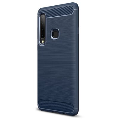 Hátlapvédő telefontok gumi / szilikon (közepesen ütésálló, légpárnás sarok, szálcsiszolt, karbonminta) SötétKék [Samsung Galaxy A9 (2018) SM-A920]