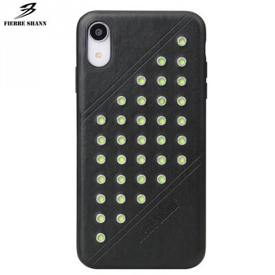 FIERRE SHANN műanyag hátlapvédő telefontok (bőr hátlap, szegecses) Fekete [Apple iPhone XR 6.1]