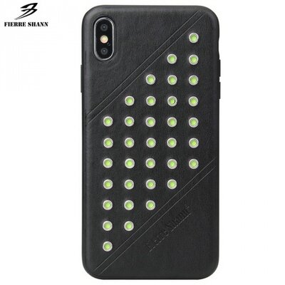 FIERRE SHANN műanyag hátlapvédő telefontok (bőr hátlap, szegecses) Fekete [Apple iPhone XS Max 6.5]